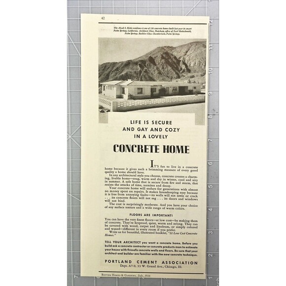 Portland Cement Assoc. "Life is Secure & Gay & Cozy in a Concrete Home" Ad 1936 - Picture 2 of 3